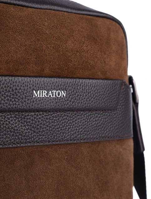 Мужская сумка через плечо замшевая коричневая - фото 4 - Miraton