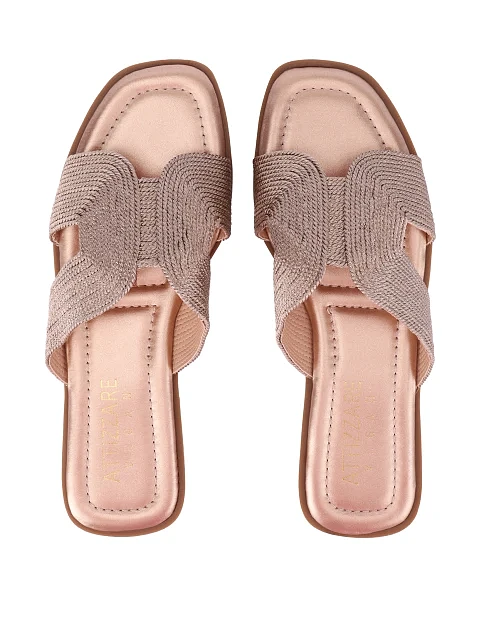 Женские шлепанцы текстильные золотого цвета - фото 2 - Miraton