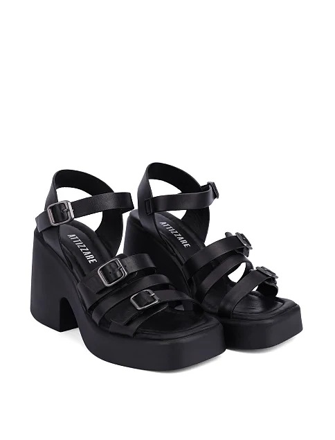 Женские босоножки кожаные черные - фото 3 - Miraton