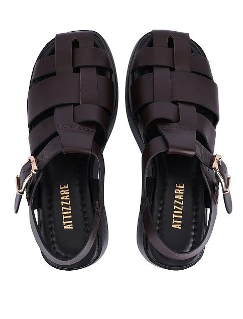 Женские сандалии кожаные коричневые - фото 2 - Miraton