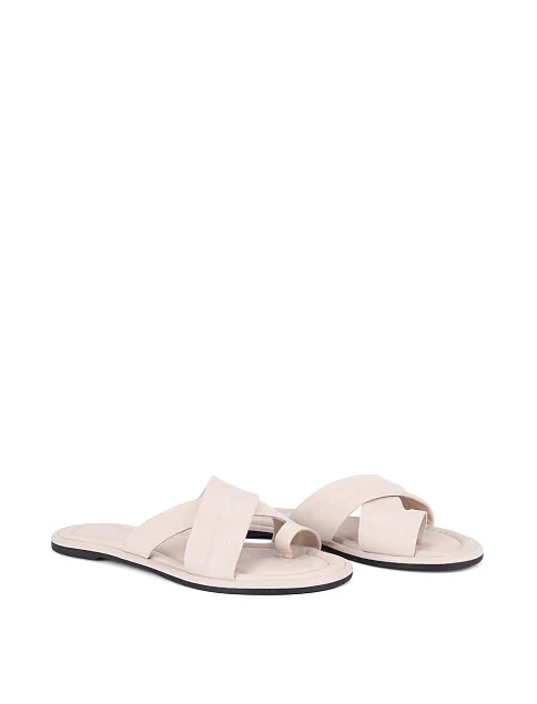 Женские шлепанцы кожаные бежевые - фото 3 - Miraton