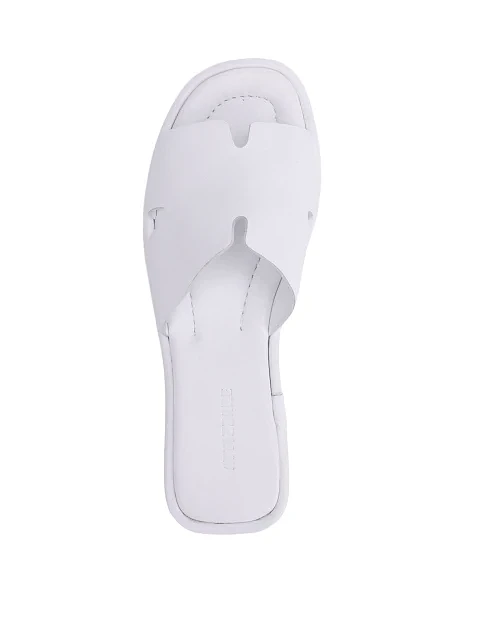 Женские шлепанцы кожаные белые - фото 2 - Miraton