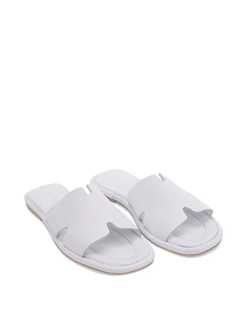 Женские шлепанцы кожаные белые - фото 3 - Miraton