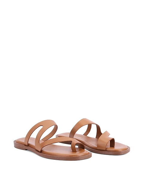 Женские шлепанцы кожаные бежевые - фото 3 - Miraton