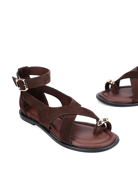 Женские сандалии велюровые коричневые - фото 5 - Miraton