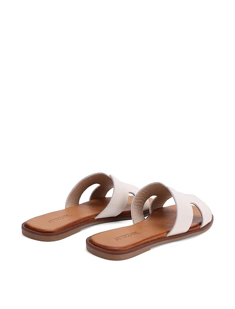 Женские шлепанцы кожаные рисового цвета - фото 4 - Miraton