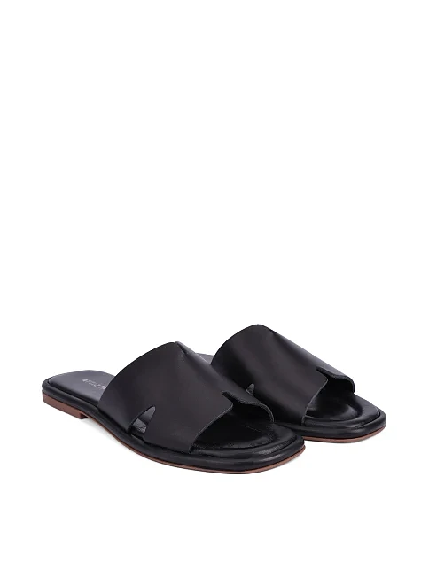 Женские шлепанцы кожаные черные - фото 3 - Miraton