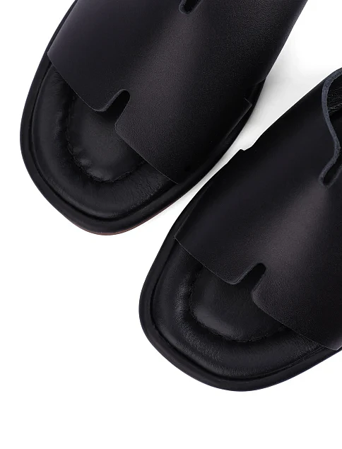 Женские шлепанцы кожаные черные - фото 5 - Miraton