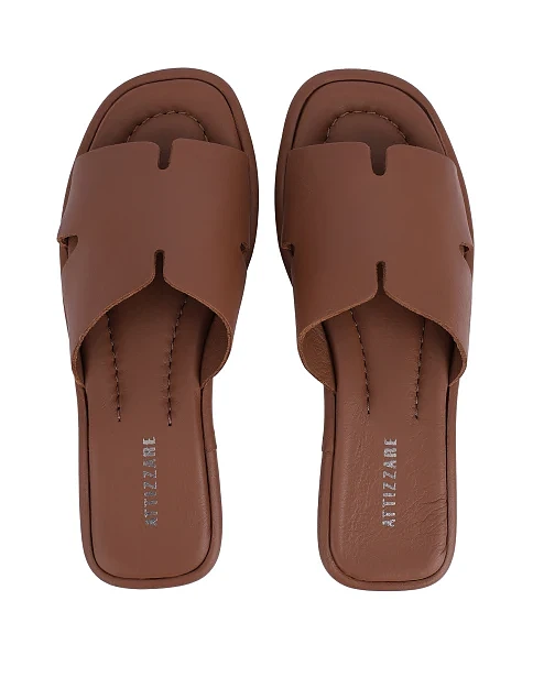 Женские шлепанцы кожаные коричневые - фото 2 - Miraton