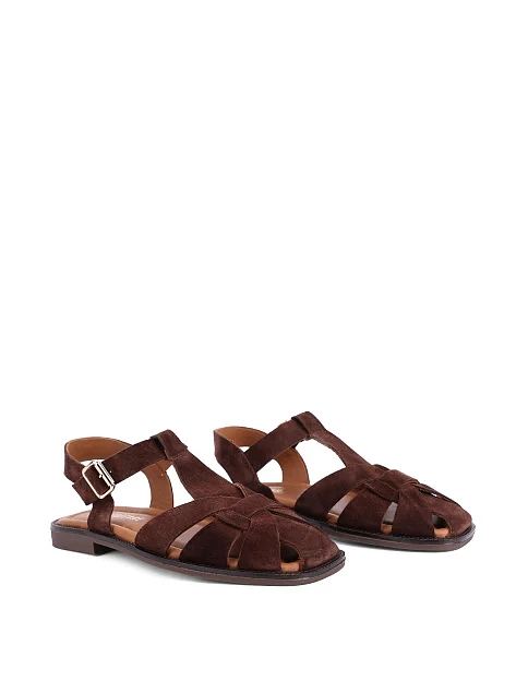 Женские сандалии велюровые коричневые - фото 3 - Miraton