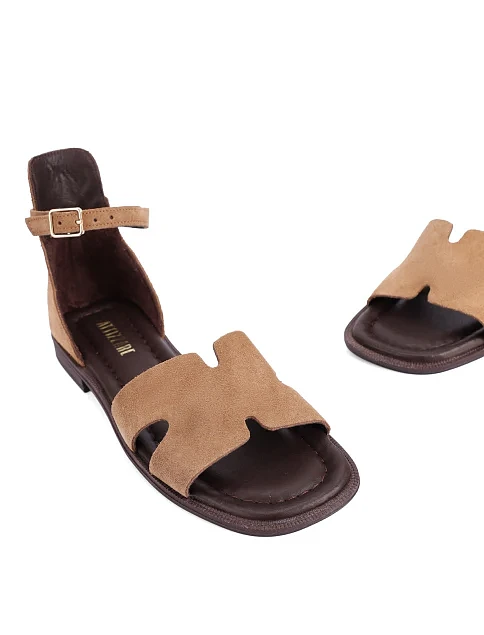 Женские сандалии велюровые коричневые - фото 2 - Miraton