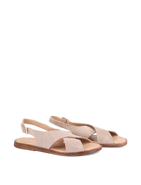 Женские сандалии велюровые бежевые - фото 3 - Miraton