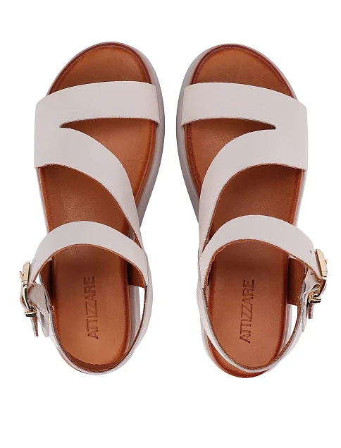 Женские сандалии кожаные рисового цвета - фото 2 - Miraton