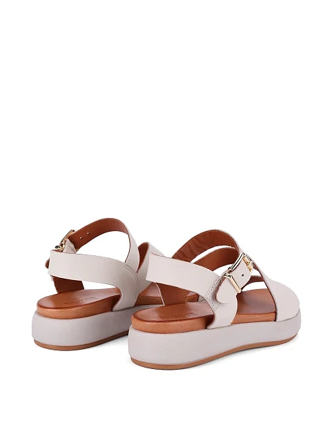 Женские сандалии кожаные рисового цвета - фото 4 - Miraton