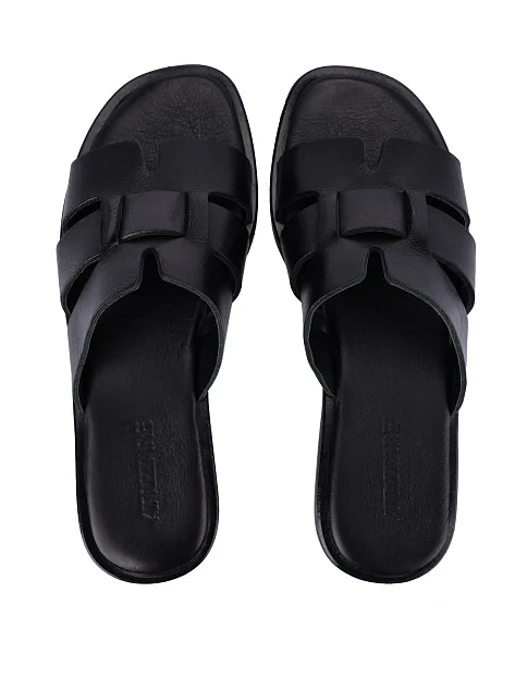 Женские шлепанцы кожаные черные - фото 2 - Miraton