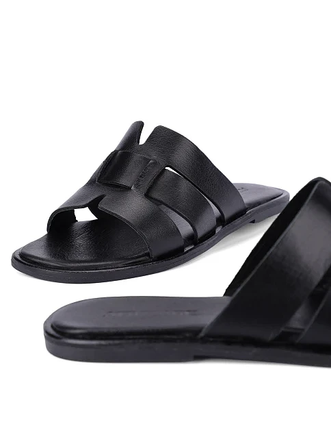 Женские шлепанцы кожаные черные - фото 6 - Miraton