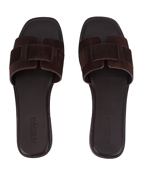 Женские шлепанцы велюровые коричневые - фото 2 - Miraton