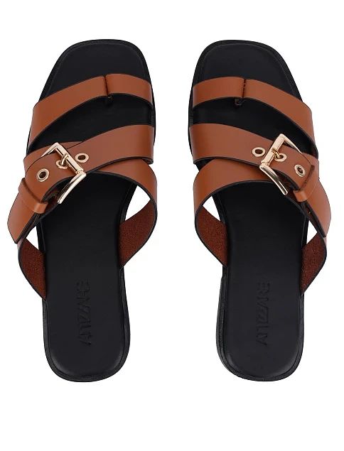 Женские шлепанцы кожаные коричневые - фото 2 - Miraton