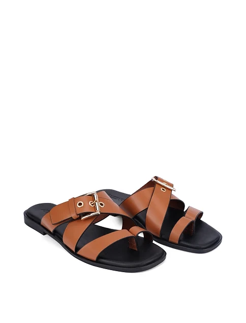 Женские шлепанцы кожаные коричневые - фото 3 - Miraton