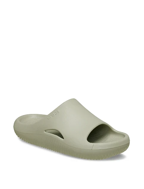 Мужские шлепанцы Crocs Mellow Slide резиновые бежевые - фото 6 - Miraton