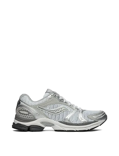 Мужские кроссовки Saucony PROGRID TRIUMPH 4 из экокожи серебряного цвета - фото 1 - Miraton