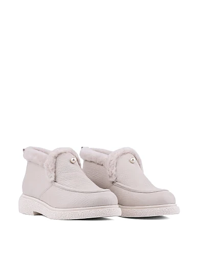 Жіночі черевики лофери молочнi шкіряні з підкладкою із натурального хутра (GARDEN/2431) - фото 2 - Miraton