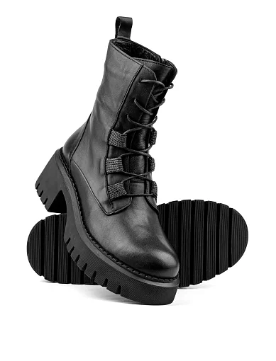 Жіночі черевики берці чорні шкіряні з підкладкою байка (018 8142) - фото 2 - Miraton