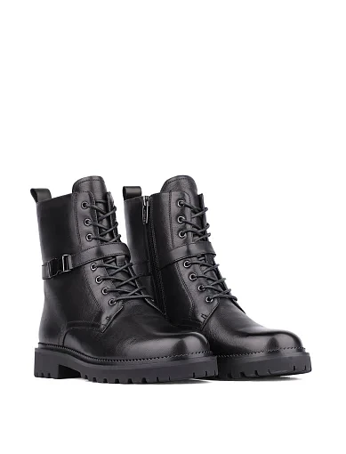 Жіночі черевики берці чорні шкіряні з підкладкою із натурального хутра (0739M-6103-777) - фото 2 - Miraton