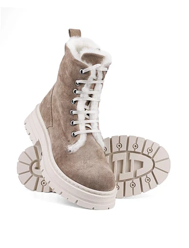 Жіночі черевики берці коричневі велюрові з підкладкою із натурального хутра (390-5021) - фото 2 - Miraton