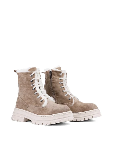 Жіночі черевики берці коричневі велюрові з підкладкою із натурального хутра (390-5021) - фото 3 - Miraton