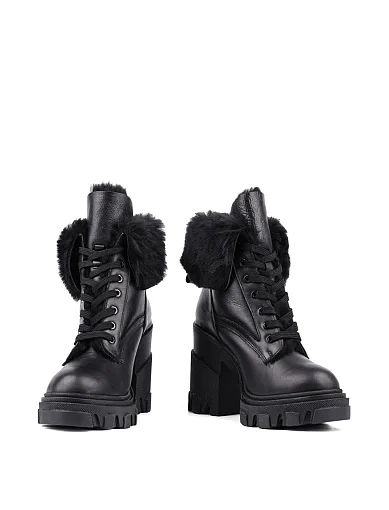 Жіночі черевики чорні шкіряні з підкладкою із натурального хутра (23KB-1065-1) - фото 2 - Miraton