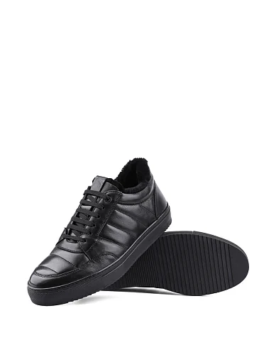 Чоловічі кеди чорні шкіряні з підкладкою із натурального хутра - фото 2 - Miraton