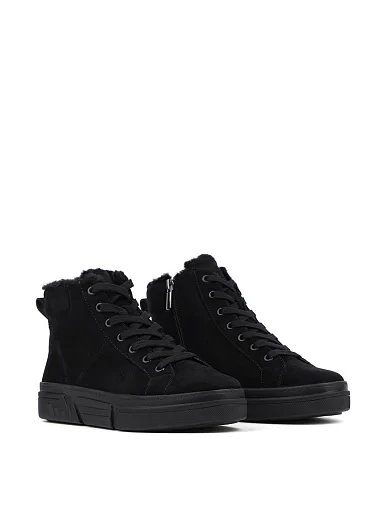 Жіночі черевики чорні велюрові з підкладкою із натурального хутра (JR1008-15A) - фото 3 - Miraton