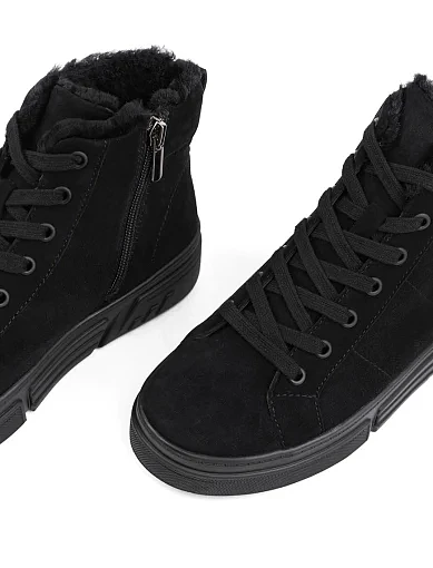 Жіночі черевики чорні велюрові з підкладкою із натурального хутра (JR1008-15A) - фото 5 - Miraton