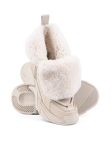 Жіночі черевики спортивні бежеві шкіряні з підкладкою із натурального хутра (XH2199-15X) - фото 2 - Miraton