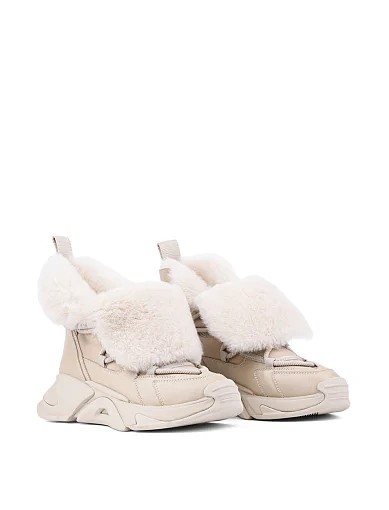 Жіночі черевики спортивні бежеві шкіряні з підкладкою із натурального хутра (XH2199-15X) - фото 3 - Miraton