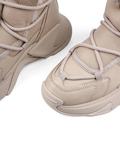 Жіночі черевики спортивні бежеві шкіряні з підкладкою із натурального хутра (XH2199-15X) - фото 5 - Miraton