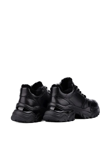 Жіночі кросівки MIRATON шкіряні чорні з підкладкою з натурального хутра (XH001-5) - фото 3 - Miraton