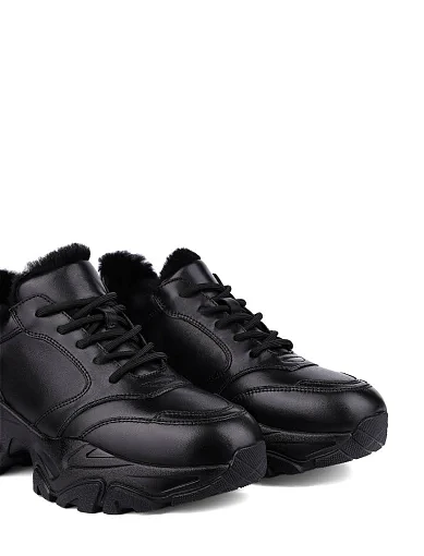 Жіночі кросівки MIRATON шкіряні чорні з підкладкою з натурального хутра (XH001-5) - фото 5 - Miraton