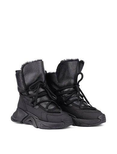 Жіночі черевики MIRATON шкіряні чорні з підкладкою з натурального хутра (XH2199-15X) - фото 2 - Miraton