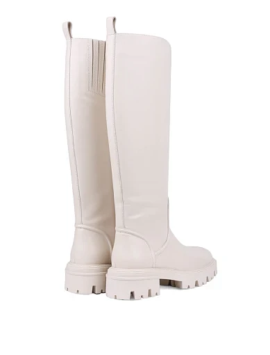 Женские сапоги MIRATON кожаные рисового цвета с подкладкой из байки - фото 4 - Miraton