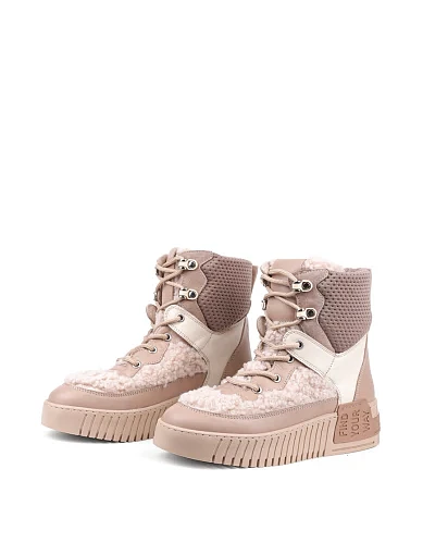 Жіночі черевики Attizzare шкіряні бежеві з підкладкою з натурального хутра (169-002D) - фото 3 - Miraton