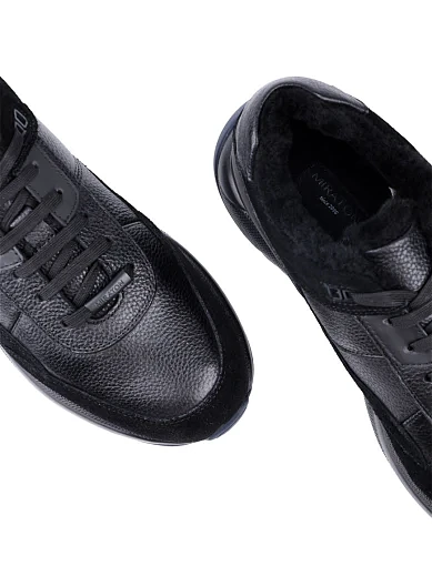 Мужские кроссовки MIRATON кожаные черные с подкладкой из натурального меха - фото 5 - Miraton