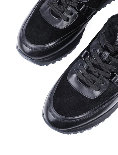 Мужские кроссовки MIRATON кожаные черные с подкладкой из натурального меха - фото 5 - Miraton