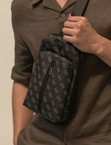 Чоловіча сумка слінг Guess з екошкіри сіра (HMEVZL P3407) - фото 2 - Miraton