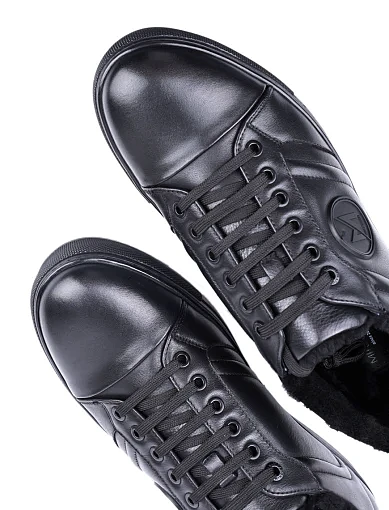 Чоловічі кеди MIRATON шкіряні чорні з підкладкою з натурального хутра - фото 5 - Miraton