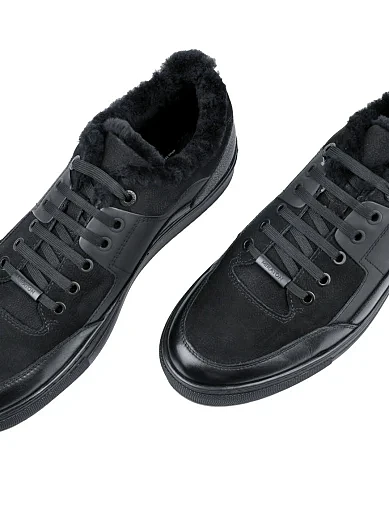 Чоловічі кеди MIRATON з нубуку чорні з підкладкою з натурального хутра - фото 5 - Miraton