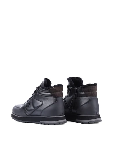 Мужские ботинки MIRATON кожаные черные с подкладкой из натурального меха - фото 4 - Miraton