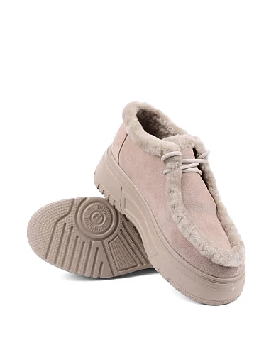 Жіночі кеди MIRATON велюрові бежеві з підкладкою з натурального хутра (JR1110-2) - фото 2 - Miraton