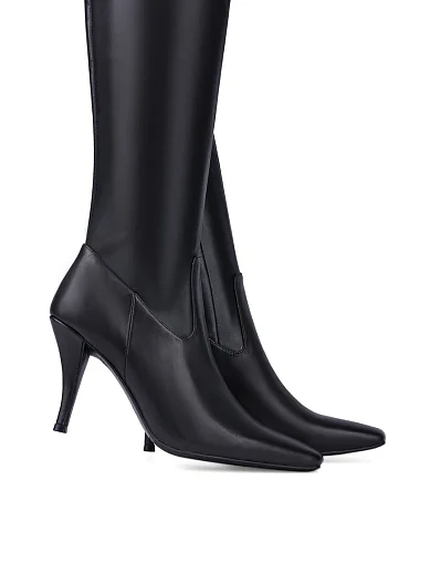 Жіночі ботфорти MIRATON шкіряні чорні з підкладкою з байки (JR1135-6) - фото 2 - Miraton